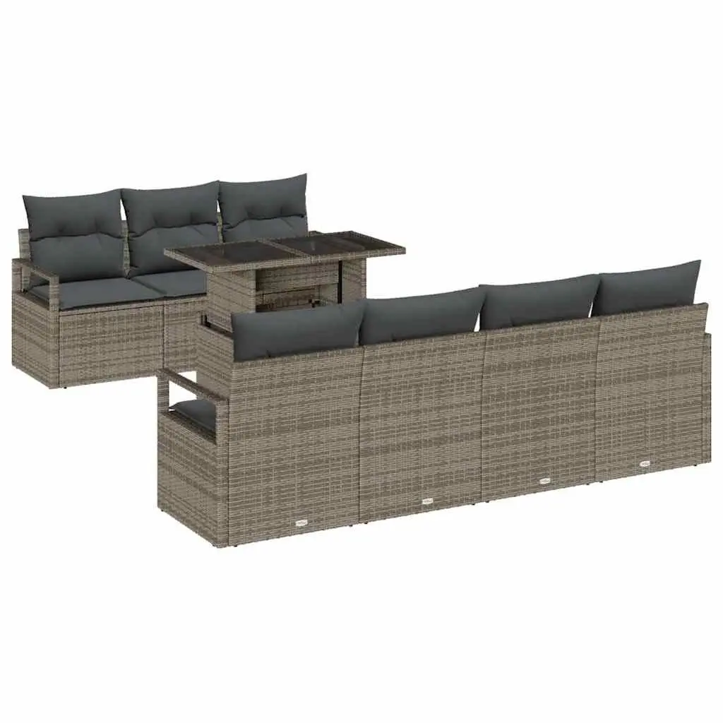 Modular Garden Sofa Set 8 Pieces Outdoor Furniture Grey Poly Rattan with Cushions