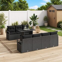 Comfortable 8-Piece Garden Sofa Set with Black Cushions