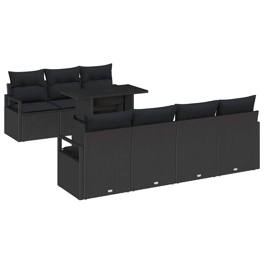 Garden Sofa Set Modular Outdoor Furniture 8 Piece Black Poly Rattan