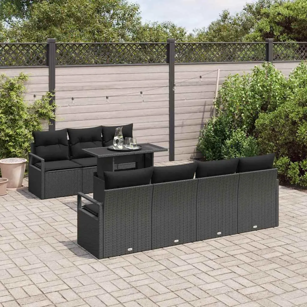 Garden Sofa Set Modular Outdoor Furniture 8 Piece Black Poly Rattan