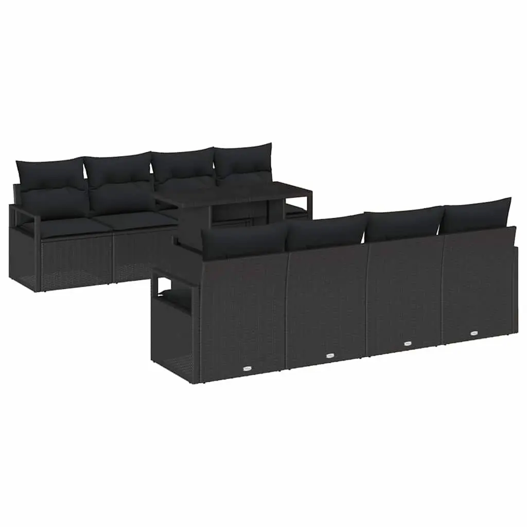 Modular Garden Sofa Set 9 Piece Outdoor Seating Adjustable Table Black Poly Rattan