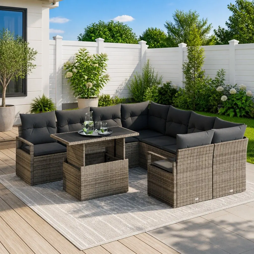 Modular Garden Sofa Set 9 Pieces Outdoor Seating Grey