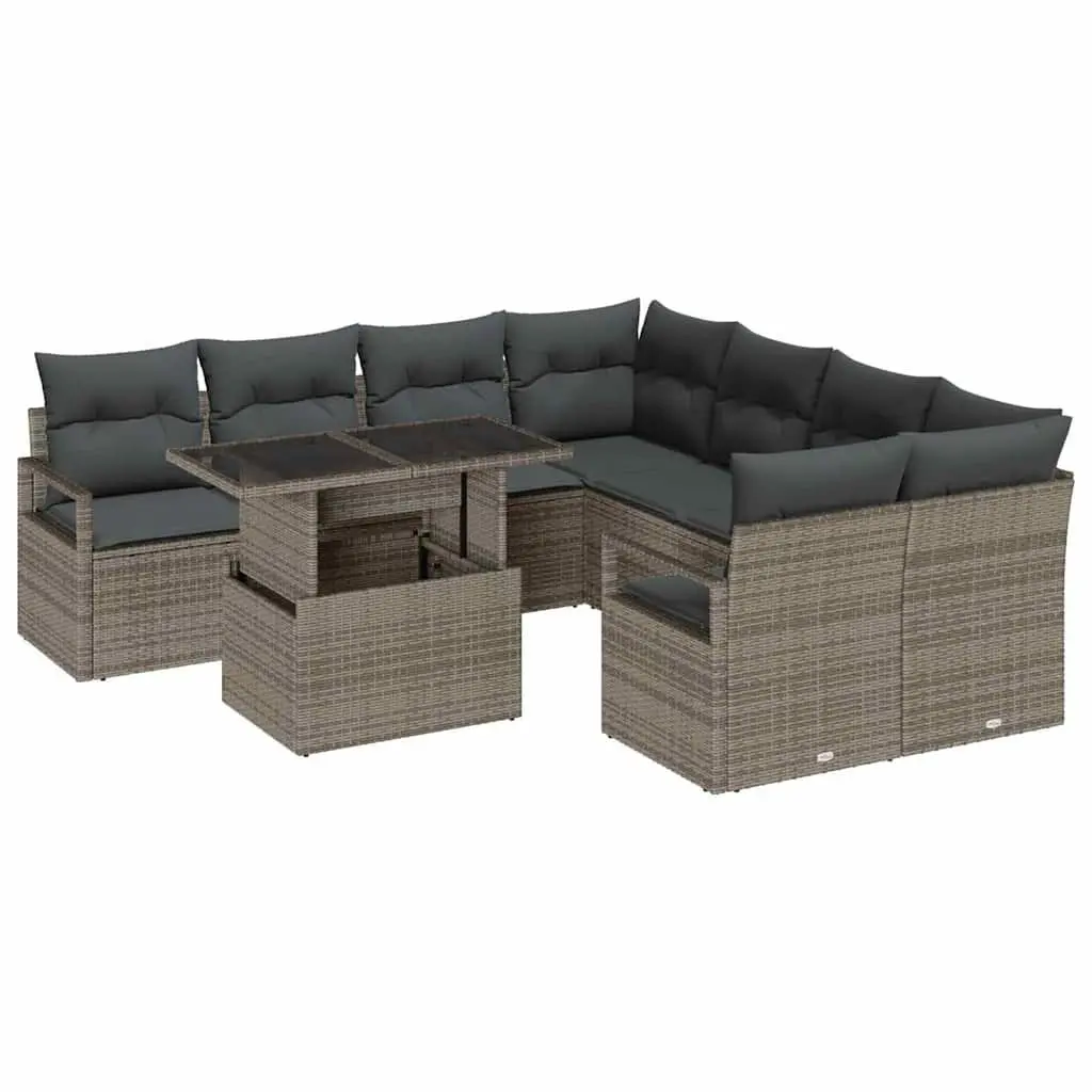 Modular Garden Sofa Set 9 Pieces Outdoor Seating Grey