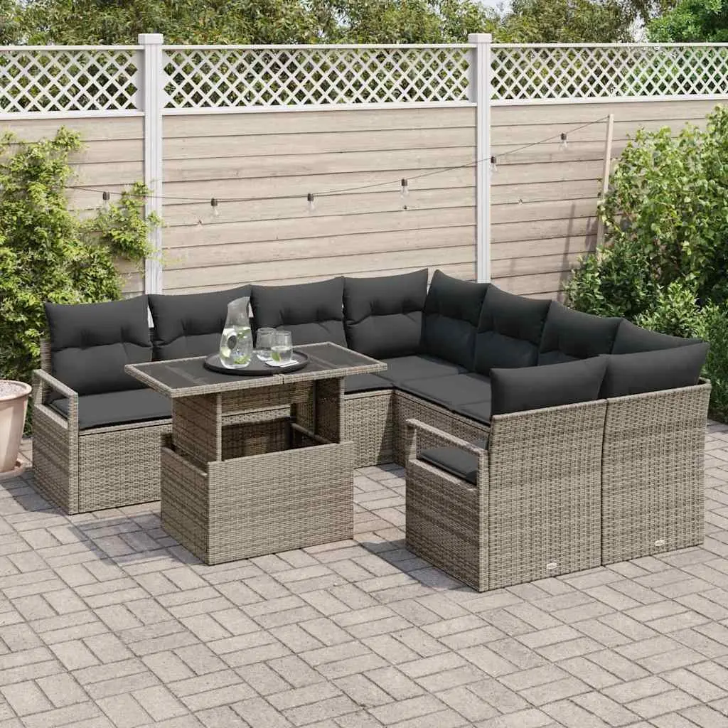 Modular Garden Sofa Set 9 Pieces Outdoor Seating Grey