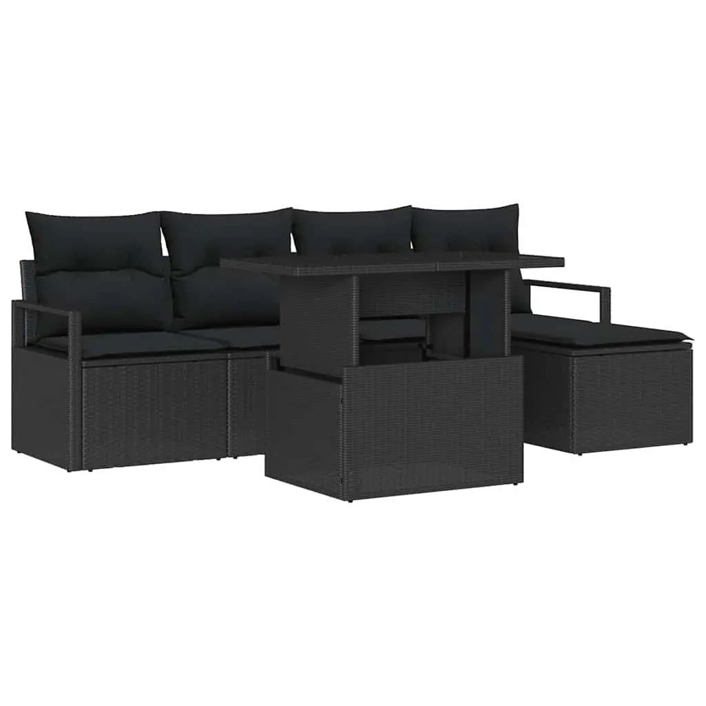 Modular Garden Sofa Set 6 Pieces Outdoor Furniture Black Poly Rattan