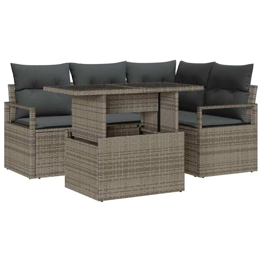 Grey Poly Rattan Garden Sofa Set 5 Piece Modular Sectional Outdoor Furniture
