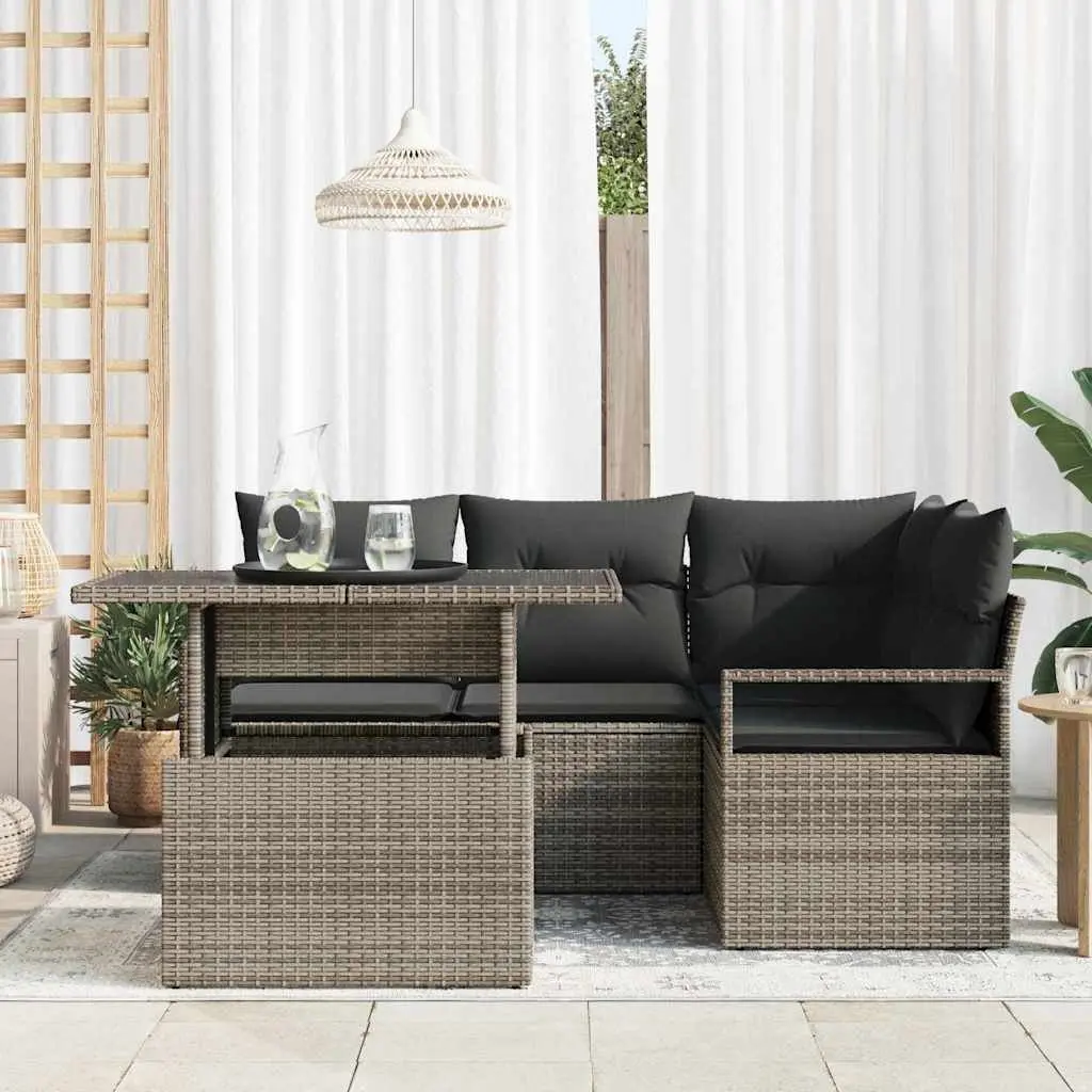 Grey Poly Rattan Garden Sofa Set 5 Piece Modular Sectional Outdoor Furniture