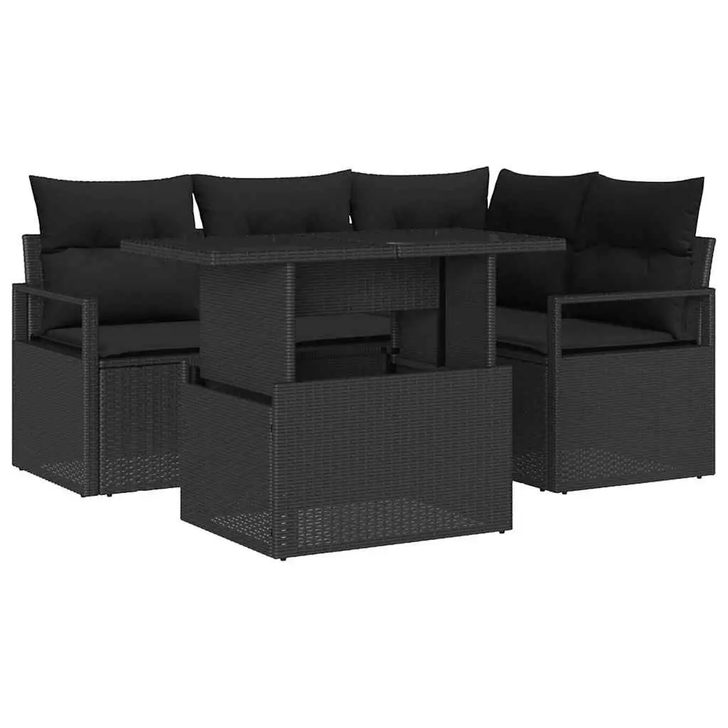 Garden Sofa Set Modular Sectional Outdoor Furniture 5 Pieces Black Poly Rattan