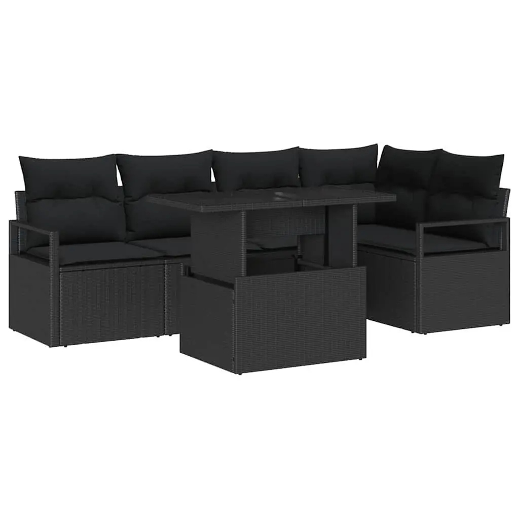 Garden Sofa Set Outdoor Seating 6 Piece Modular Black Poly Rattan