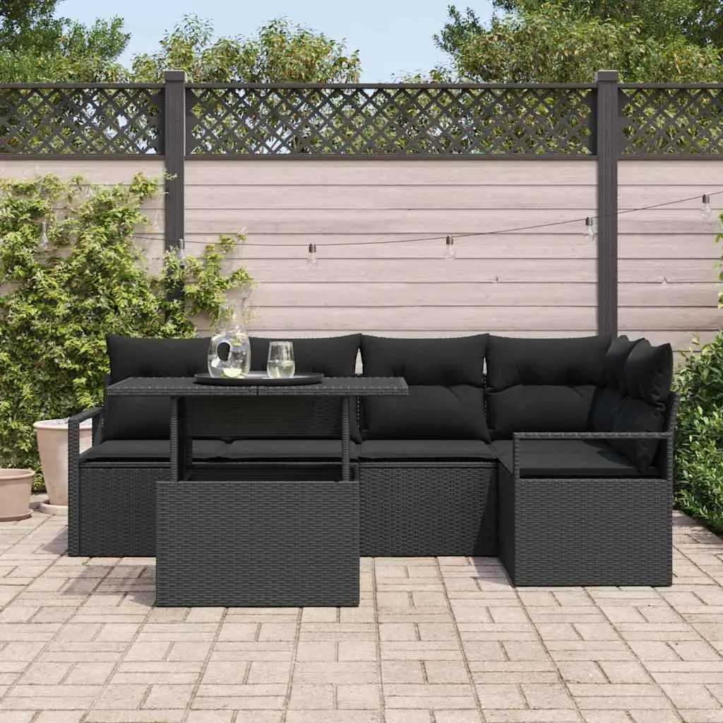 Garden Sofa Set Outdoor Seating 6 Piece Modular Black Poly Rattan