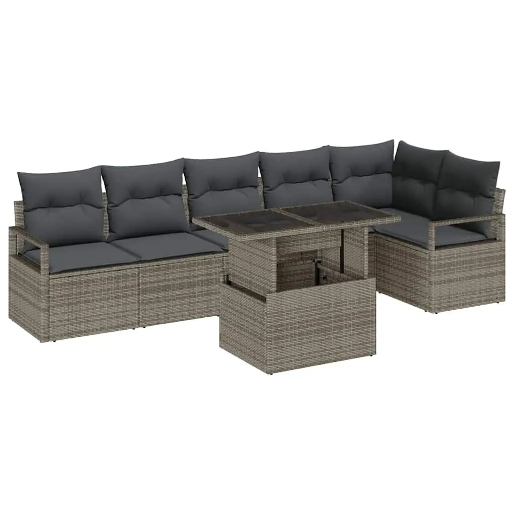 Garden Sofa Set Outdoor Furniture 7 Piece Adjustable Table Height Grey Poly Rattan Sectional