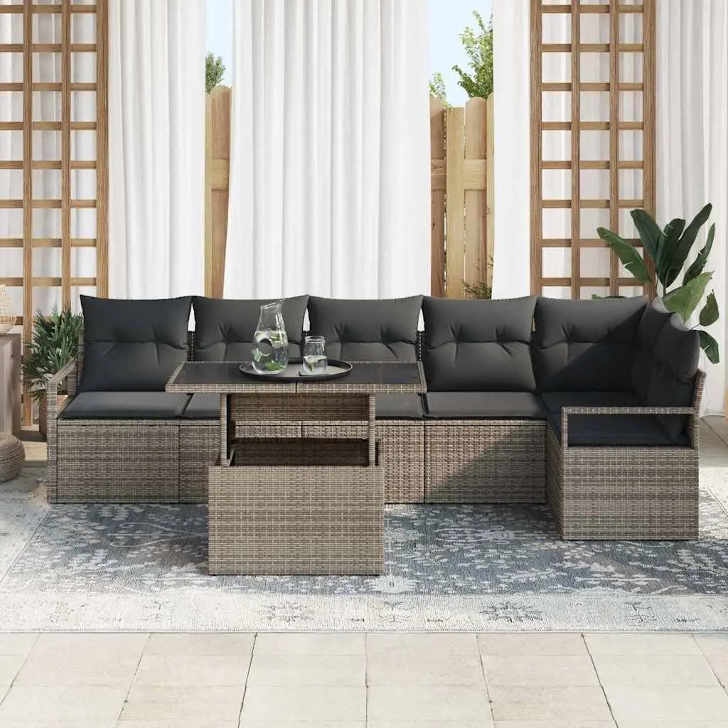 Garden Sofa Set Outdoor Furniture 7 Piece Adjustable Table Height Grey Poly Rattan Sectional