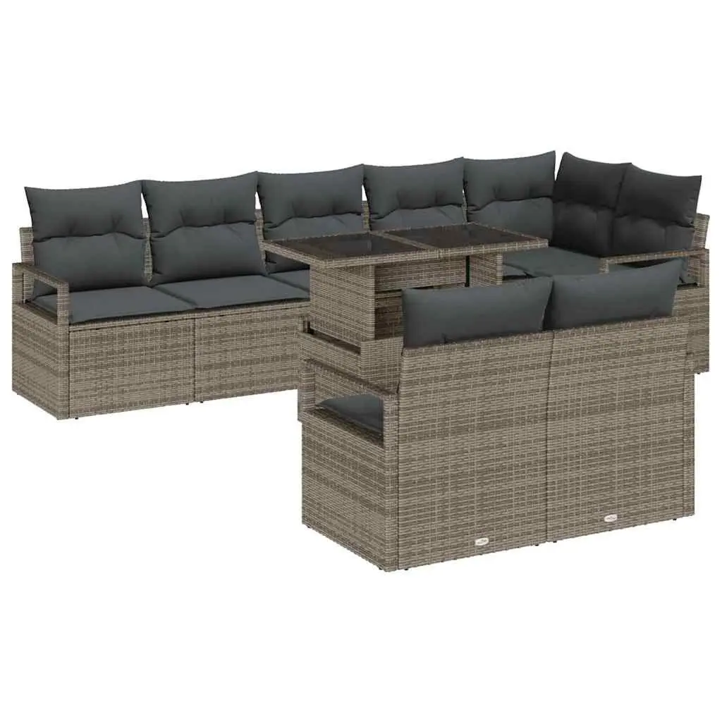 Modular Garden Sofa Set 9 Piece Grey Outdoor Furniture Poly Rattan with Cushions