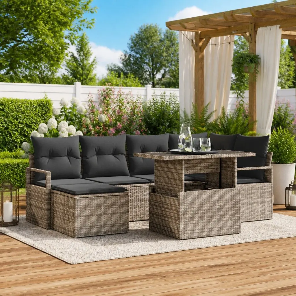 Outdoor Furniture Sofa Set Modular 7 Pieces Grey Poly Rattan with Storage