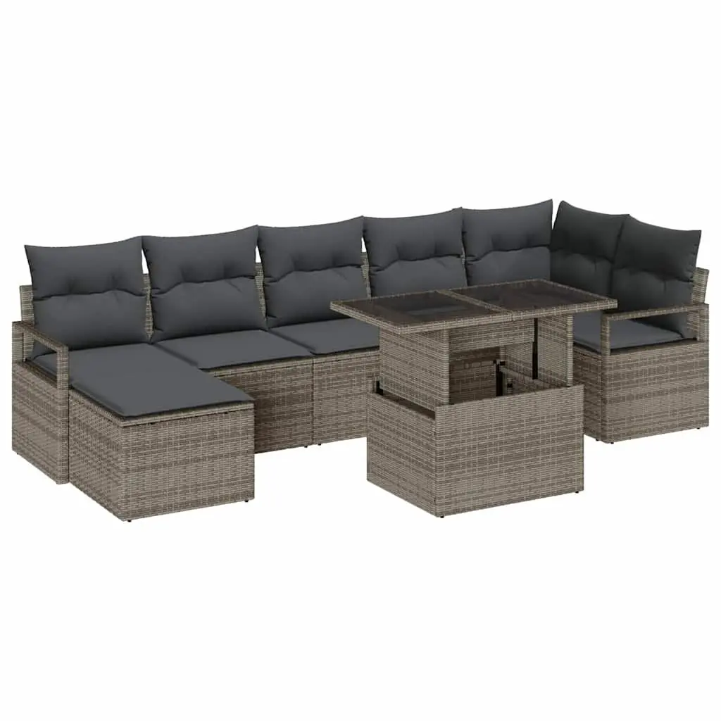 Garden Sofa Set Modular Outdoor Furniture 8 Piece Grey Poly Rattan with Storage