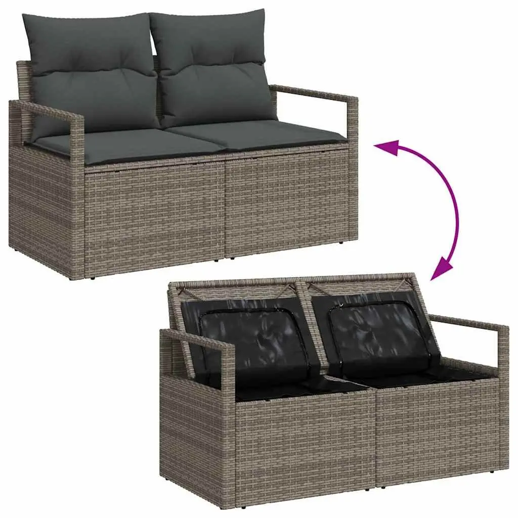 Modular Outdoor Sofa Set Grey Poly Rattan 9 Piece Furniture for Patio and Garden