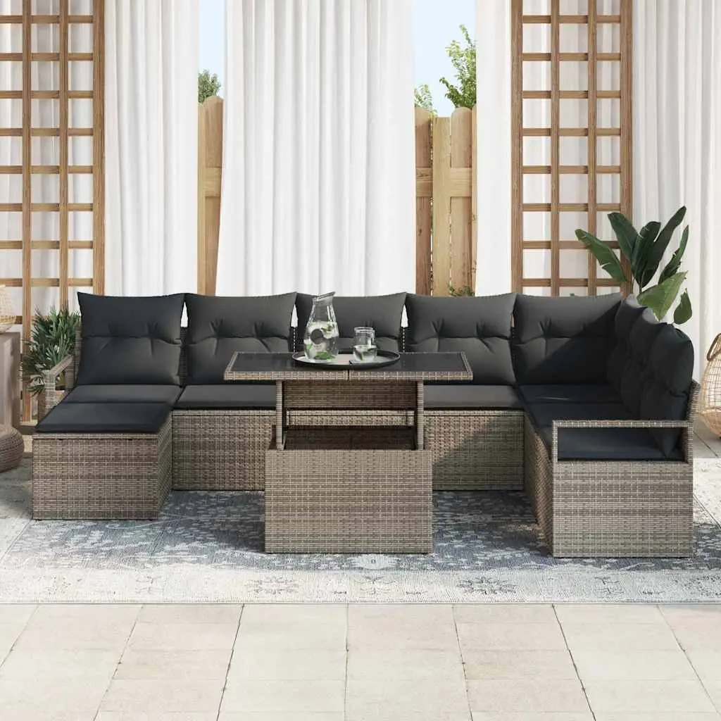 Modular Outdoor Sofa Set Grey Poly Rattan 9 Piece Furniture for Patio and Garden