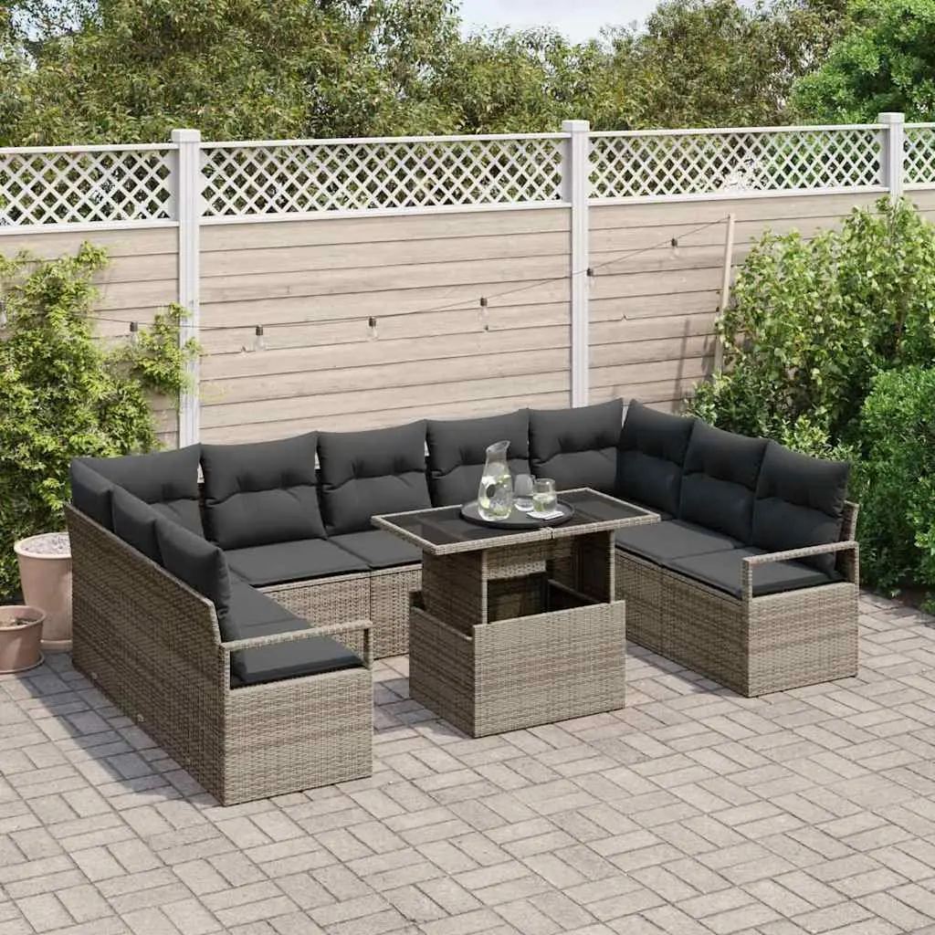 Modular Garden Sofa Set 10 Piece Grey Outdoor Furniture Patio Rattan Sectional