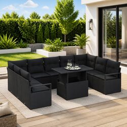 Reliable 10-Piece Modular Garden Sofa Set in Black