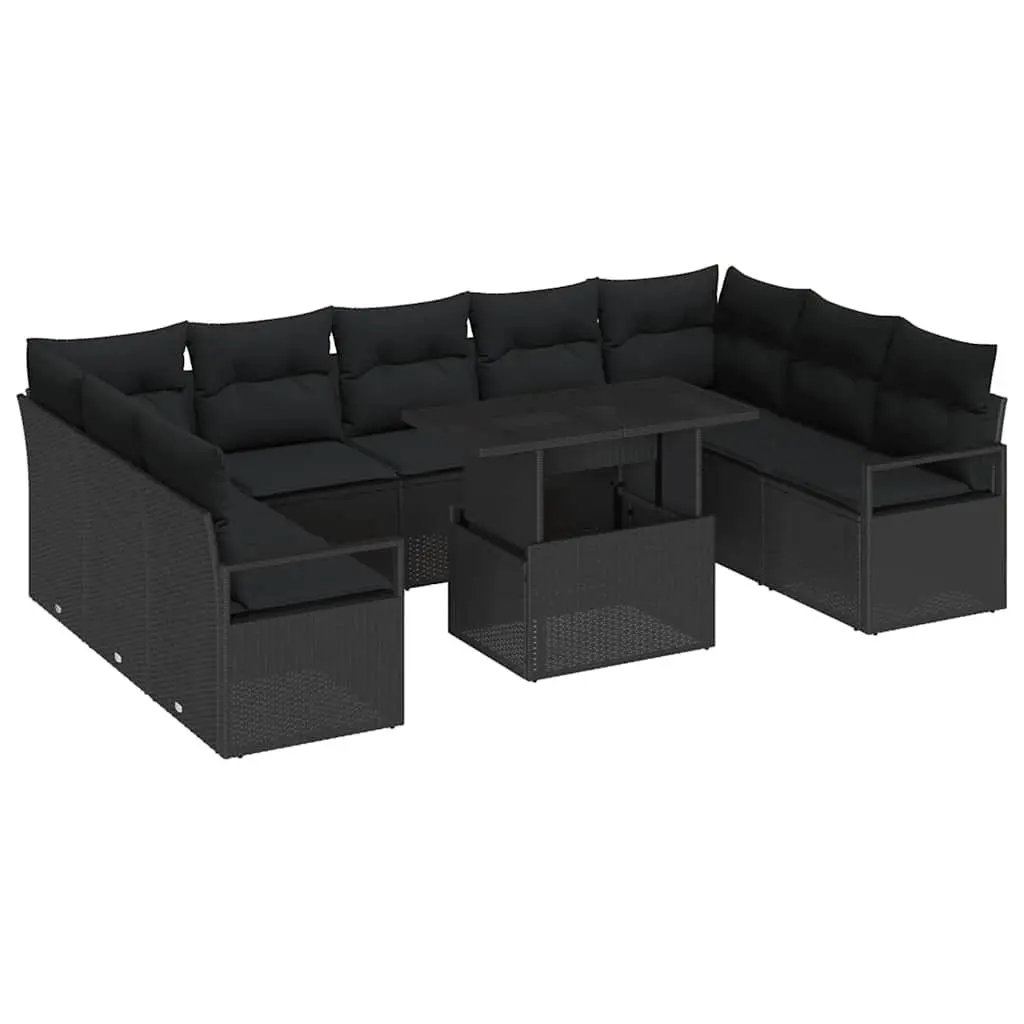 Modular Garden Sofa Set 10 Pieces Outdoor Furniture Black Poly Rattan
