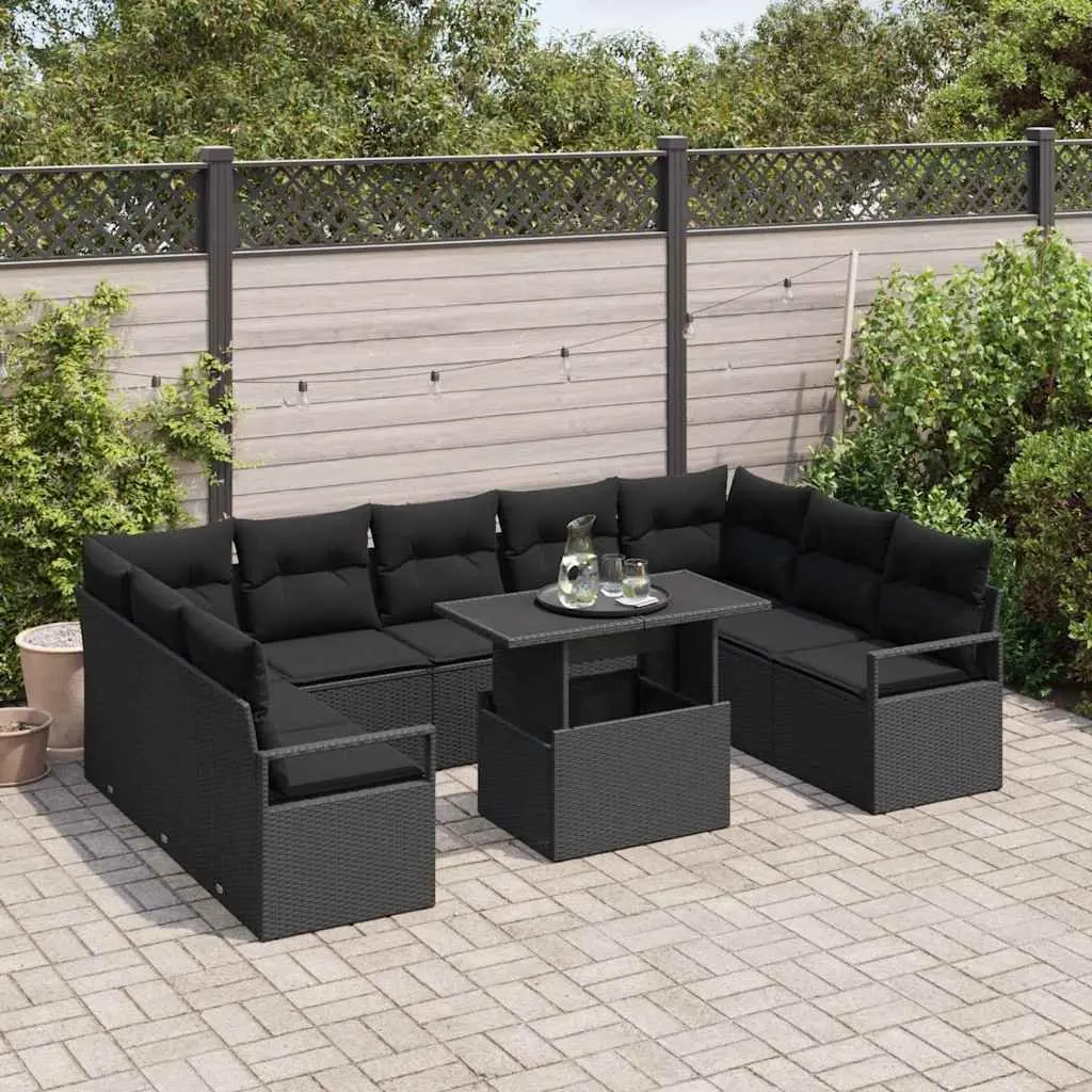Modular Garden Sofa Set 10 Pieces Outdoor Furniture Black Poly Rattan