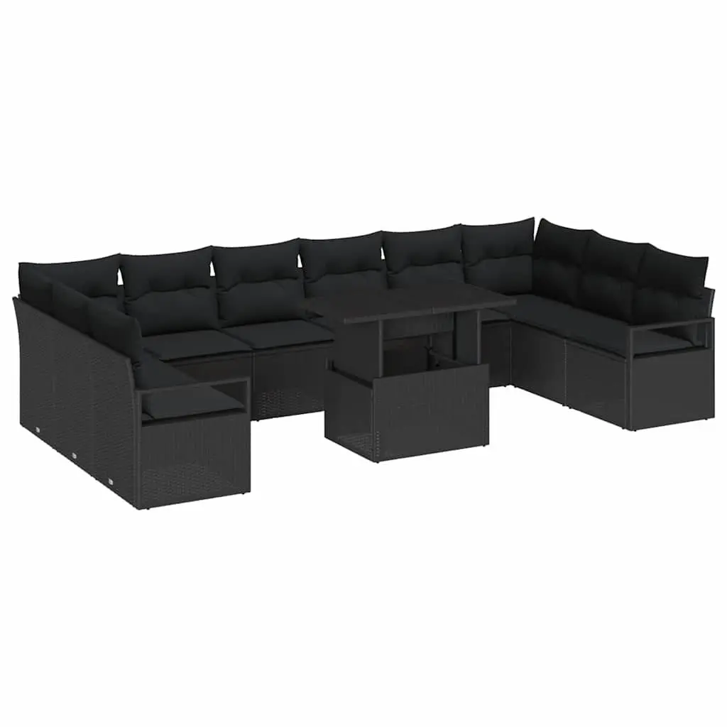 Garden Sofa Set Modular Outdoor Furniture 11 Piece Black Poly Rattan Cushions