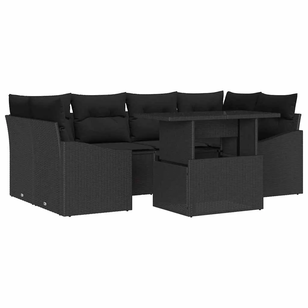 Modular Garden Sofa Set 7 Piece Outdoor Relaxation Poly Rattan Beige
