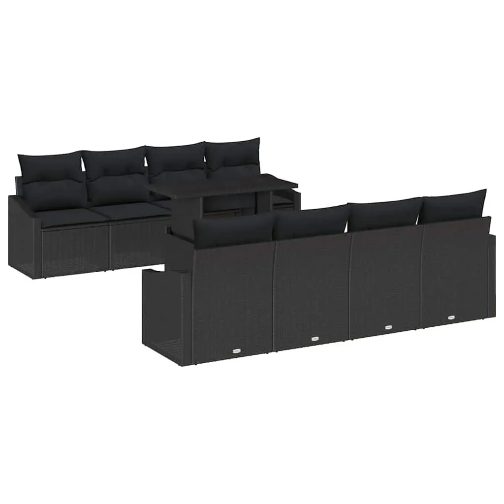 Modular Outdoor Furniture Set 9 Piece Garden Sofa Black Poly Rattan Patio