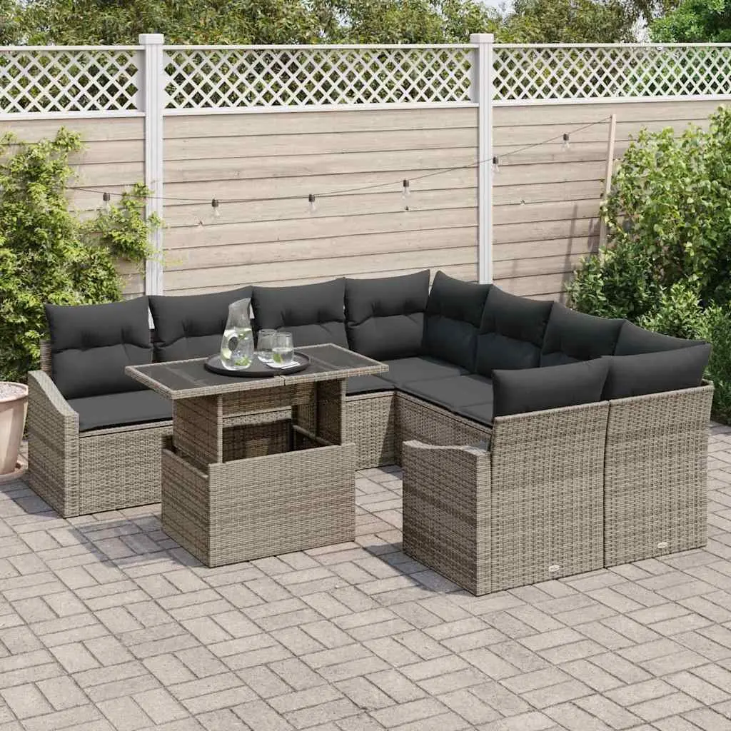 Modular Outdoor Sofa Set 9 Piece Grey Poly Rattan for Patio and Garden Entertainment
