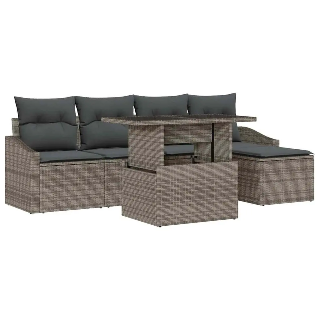 Garden Sofa Set 6 Piece Outdoor Seating Grey Poly Rattan with Cushion