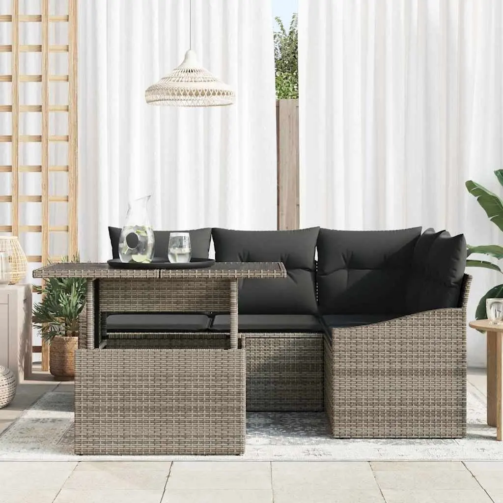 Outdoor Garden Sofa Set Modular Seating 5 Piece Grey Poly Rattan Steel Frame