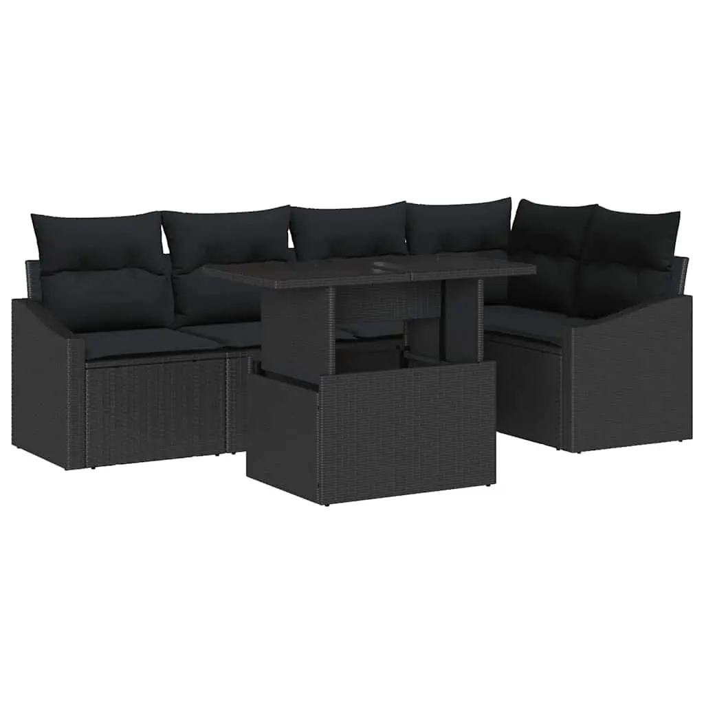 Garden Sofa Set Modular Outdoor Seating 6 Piece Black Poly Rattan Steel Frame