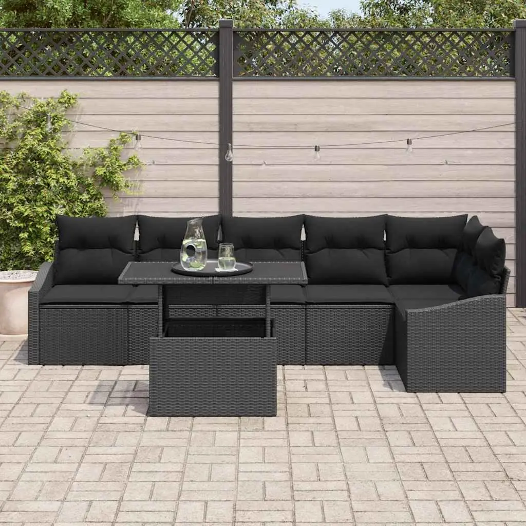 Outdoor Sofa Set Modular Seating 7 Pieces Black Poly Rattan Steel Garden Patio