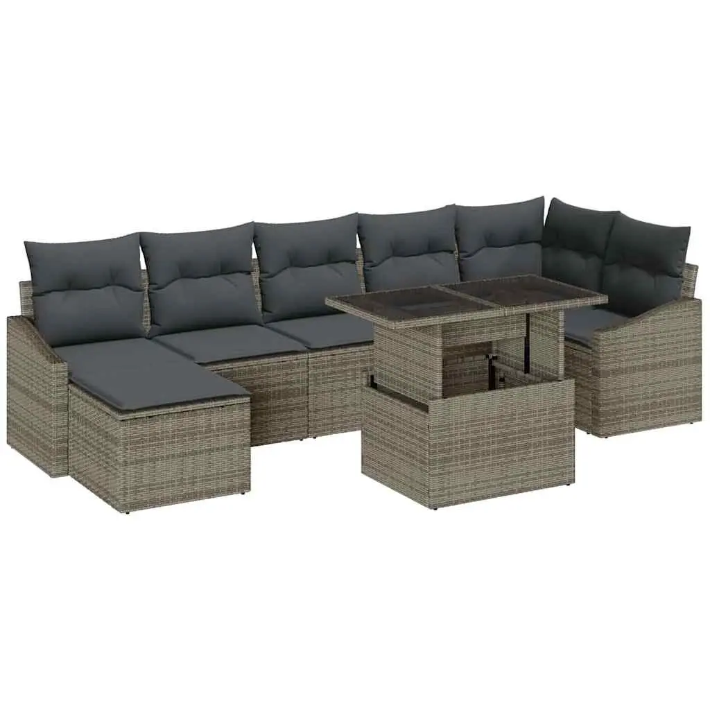 Modular Garden Sofa Set 8 Pieces Outdoor Relaxation Grey Poly Rattan Seating with Powder Coated Steel Frame and Cushions