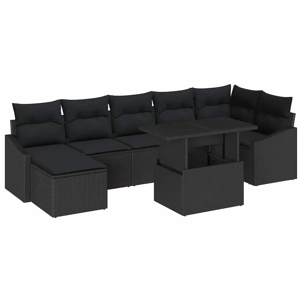 Outdoor Sofa Set Modular Garden Furniture 8 Piece Black Poly Rattan Steel Frame