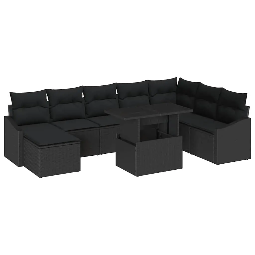 9 Piece Outdoor Garden Sofa Set Black Poly Rattan Modular Patio Seating