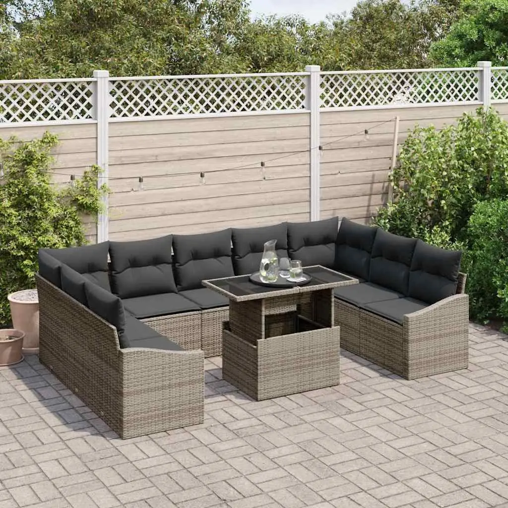 Garden Sofa Set 10 Pieces Outdoor Seating Grey Cushions