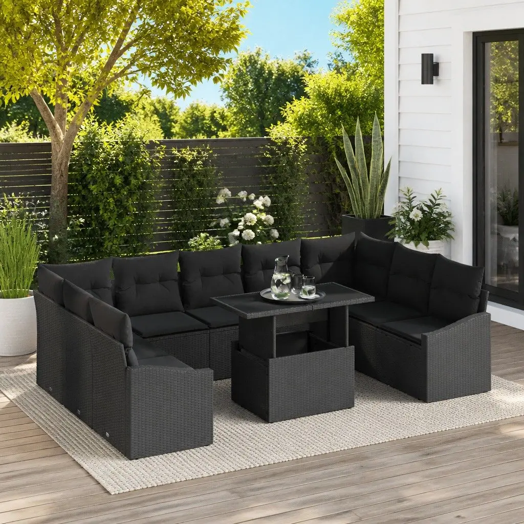 Garden Sofa Set 10 Pieces Outdoor Sectional Furniture Black