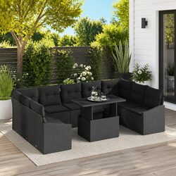 Garden Sofa Set 10 Pieces Black Outdoor Sectional Furniture Patio Seating with