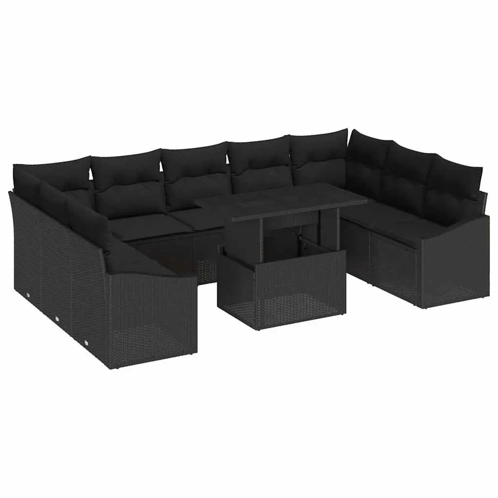 Garden Sofa Set 10 Pieces Outdoor Sectional Furniture Black