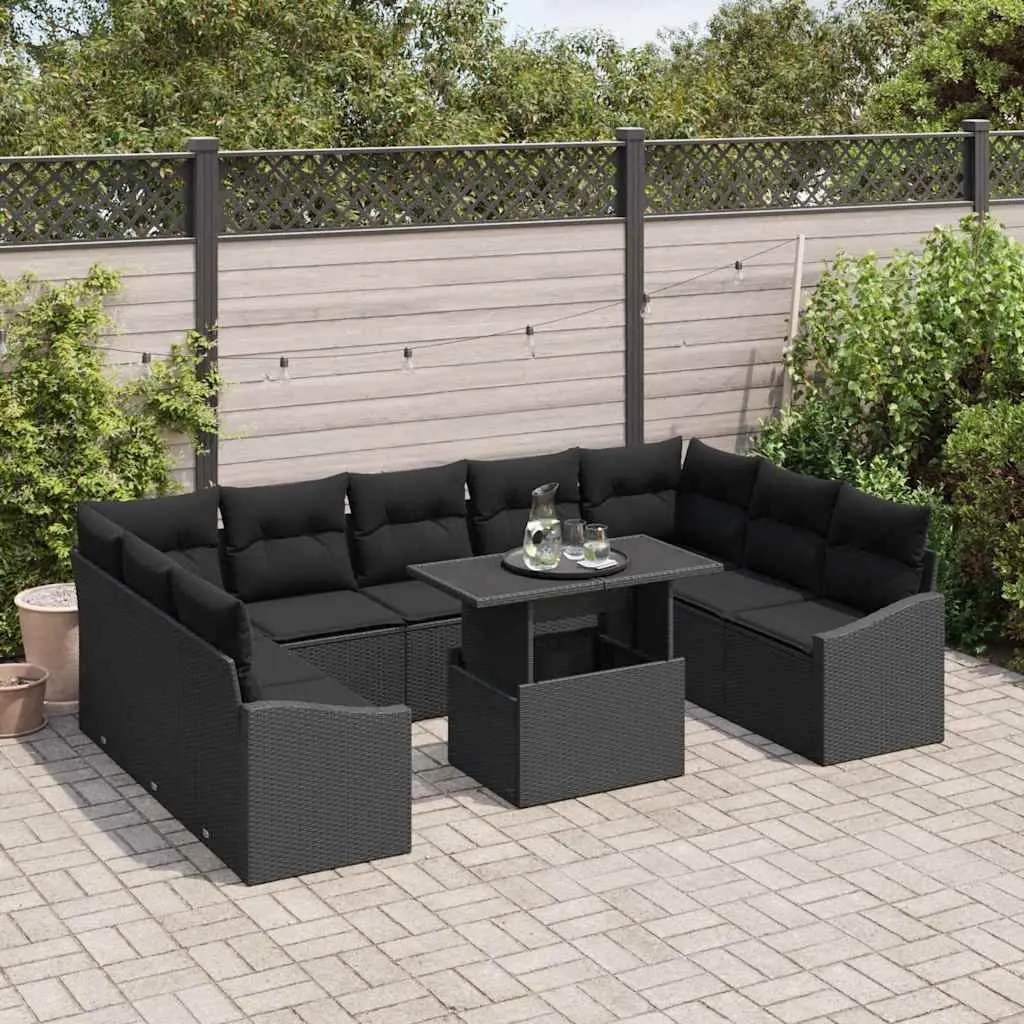Garden Sofa Set 10 Pieces Outdoor Sectional Furniture Black