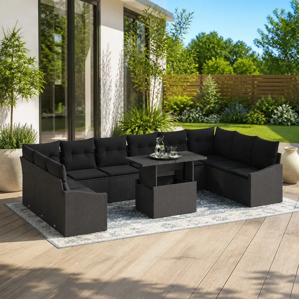 Garden Sofa Set 11 Pieces Outdoor Lounge Modular Poly Rattan Black