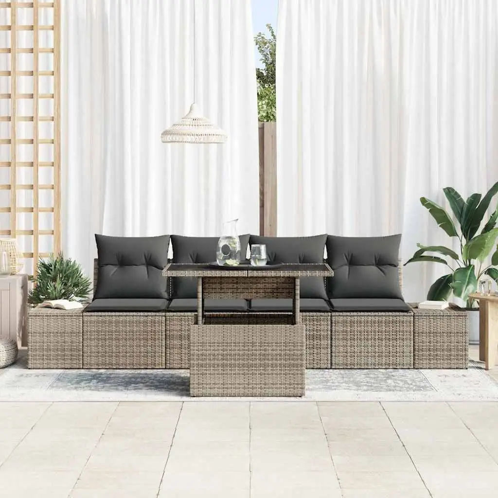 5-Piece Garden Sofa Set Grey Poly Rattan Outdoor Patio Furniture Modular Design