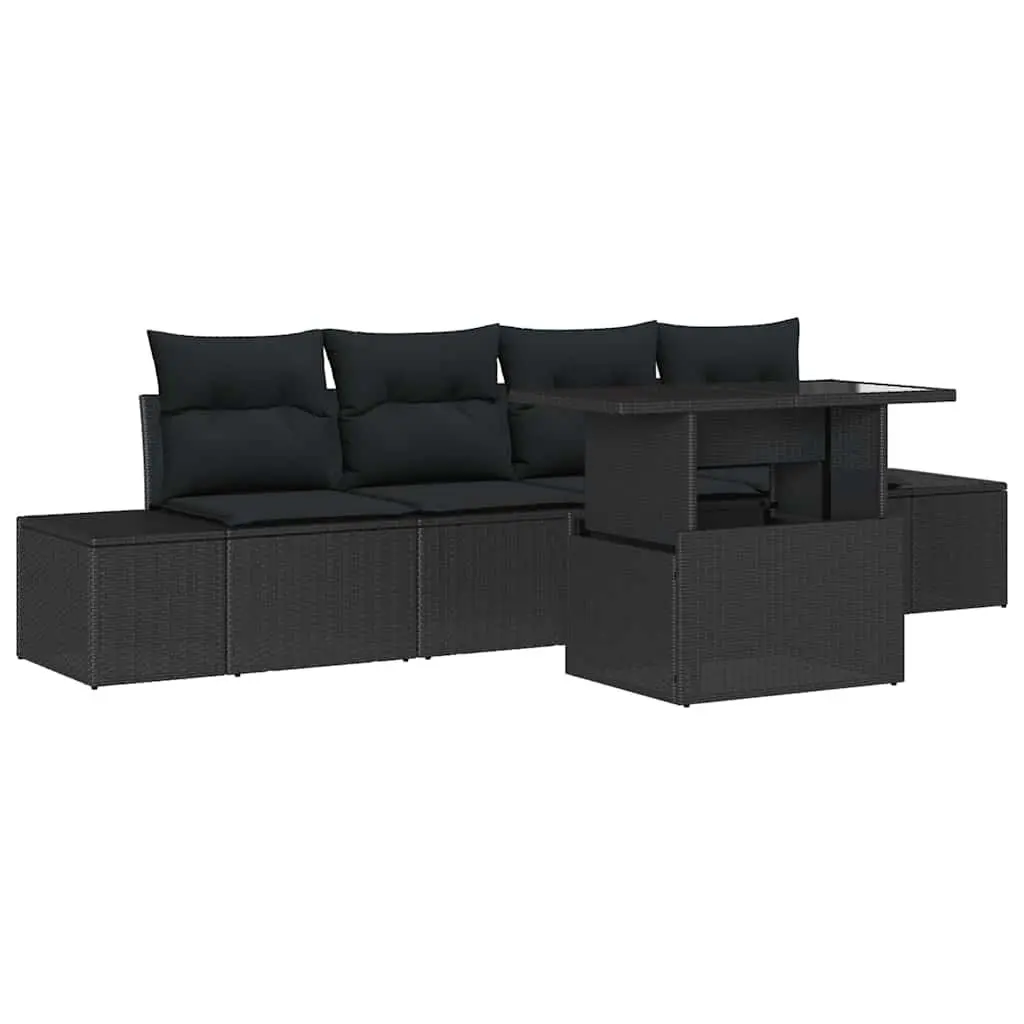 Outdoor Garden Sofa Set Modular Seating 5 Piece Black Poly Rattan