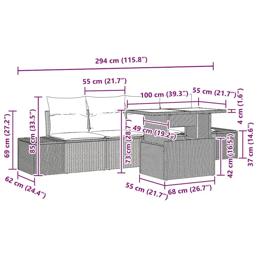 Outdoor Garden Sofa Set Modular Seating 5 Piece Black Poly Rattan