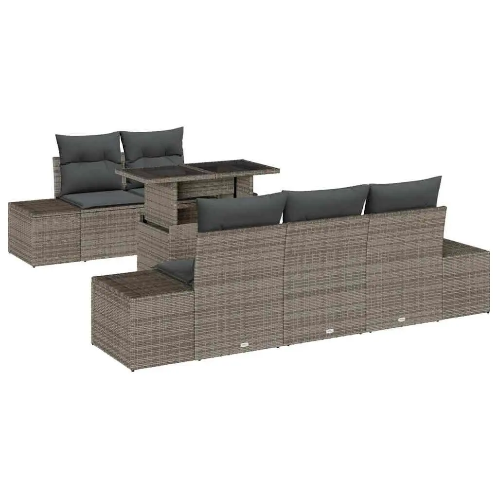 Garden Sofa Set 6 Piece Outdoor Sectional Grey Poly Rattan Steel Frame