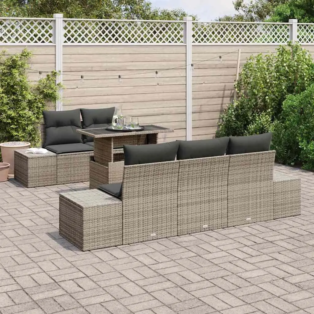 Garden Sofa Set 6 Piece Outdoor Sectional Grey Poly Rattan Steel Frame