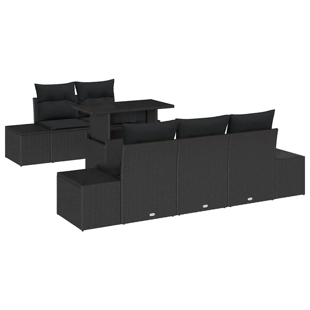 Modular Garden Sofa Set 6 Piece Outdoor Relaxation Black Poly Rattan Steel Frame