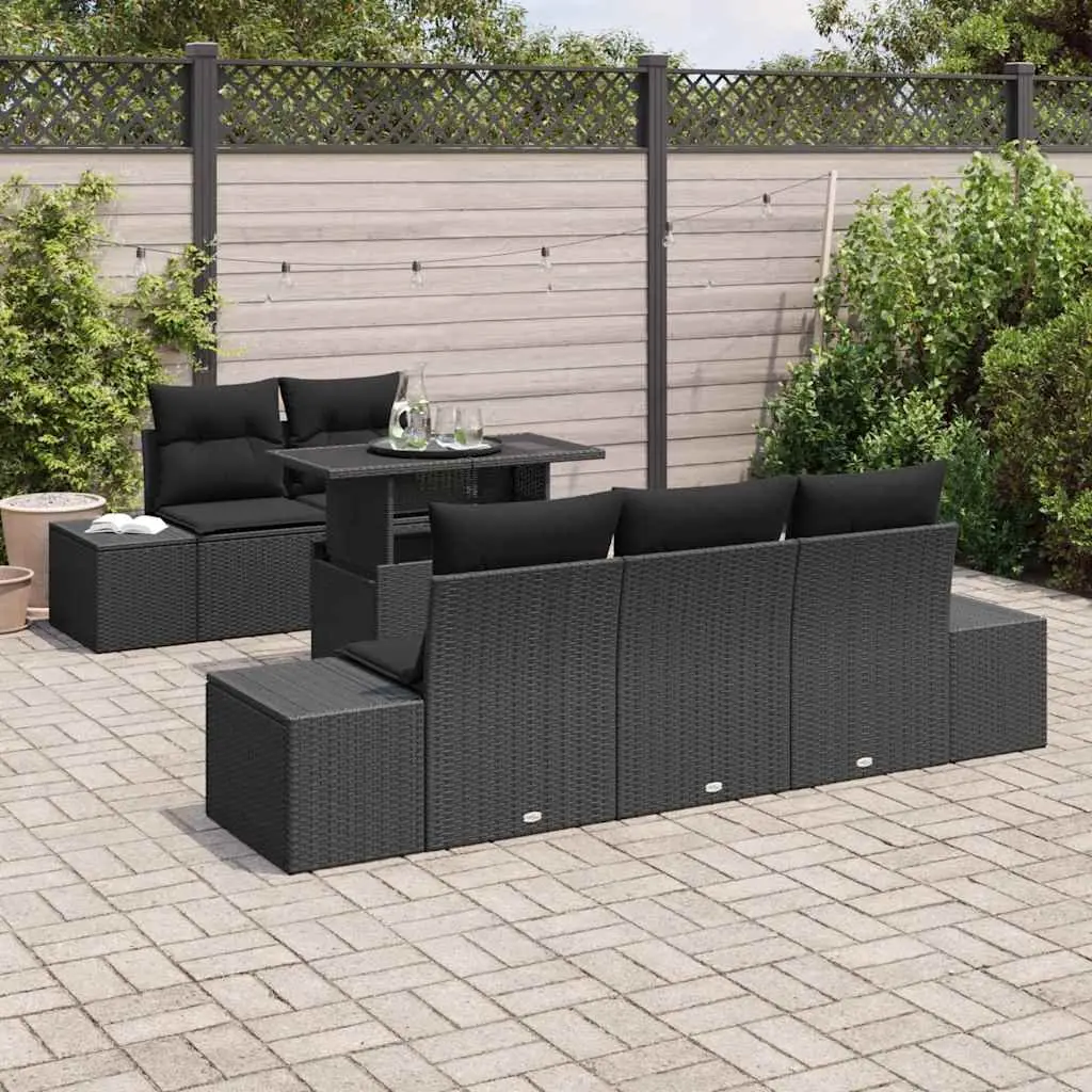 Modular Garden Sofa Set 6 Piece Outdoor Relaxation Black Poly Rattan Steel Frame