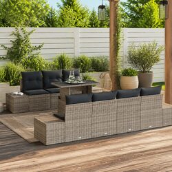 Outdoor Garden Sofa Set 8 Piece Grey Poly Rattan Steel Frame Modular Lounge